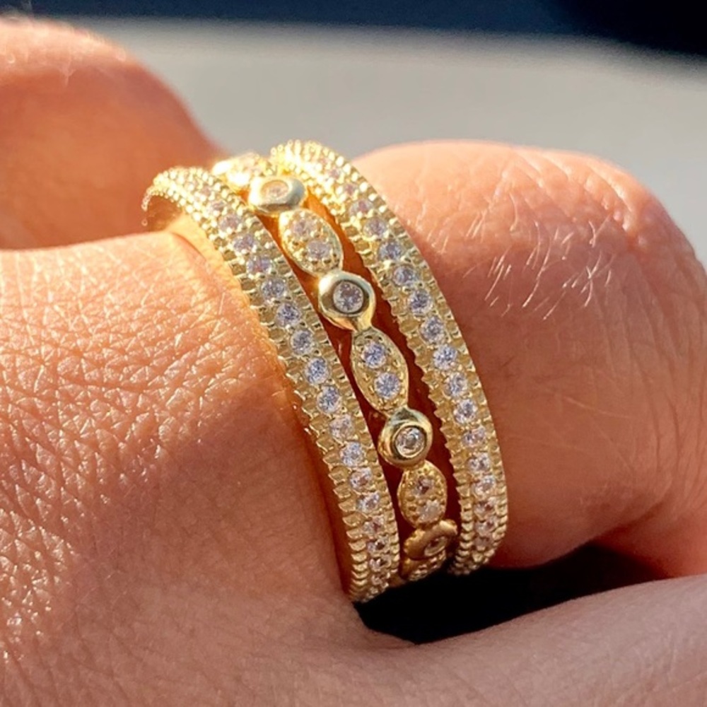 Sterling Forever 14K Gold CZ Band Ring 3-Piece Set